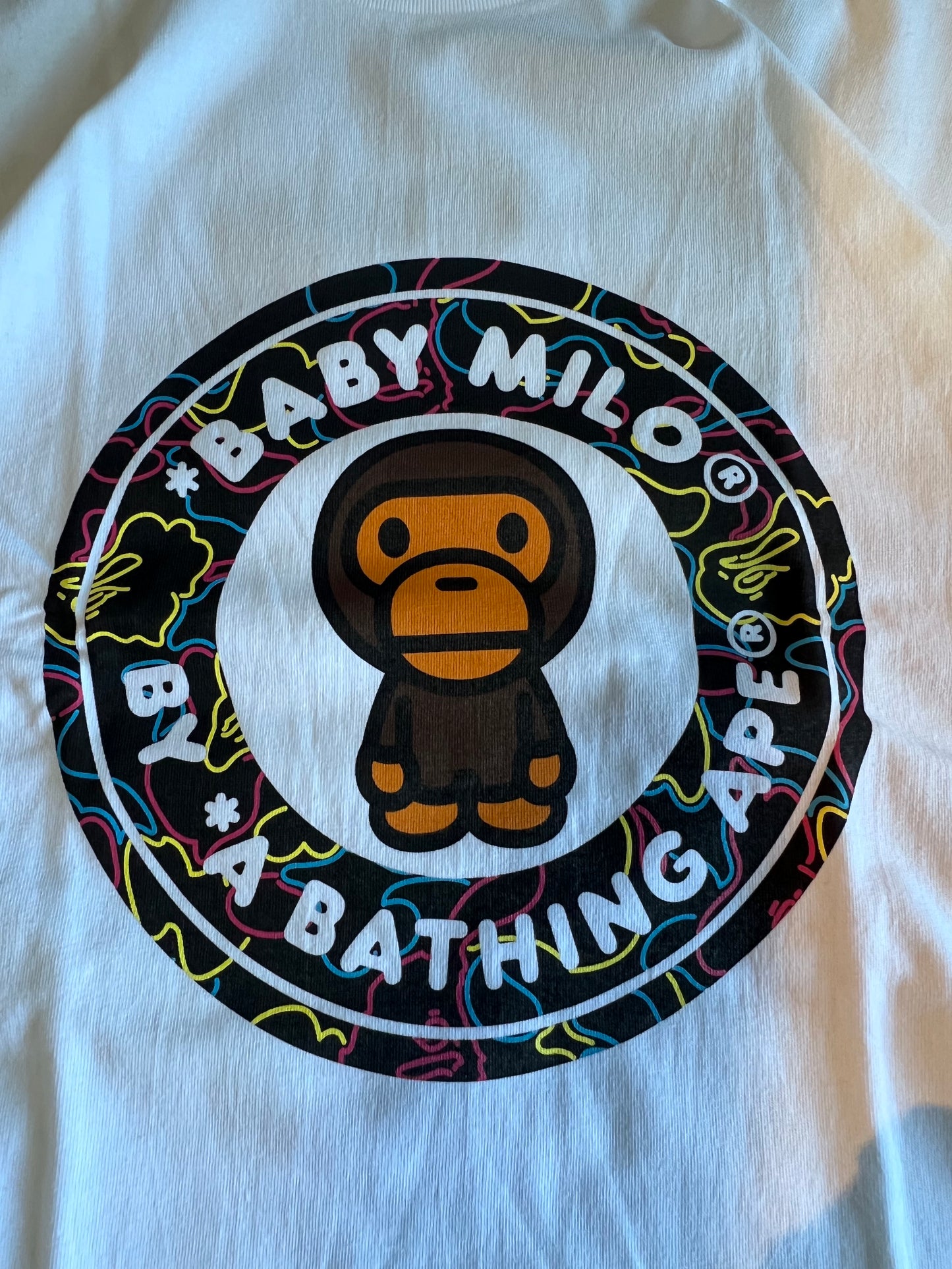 BAPE Baby Milo Neon Circle Logo White Tee (Size 3XL)