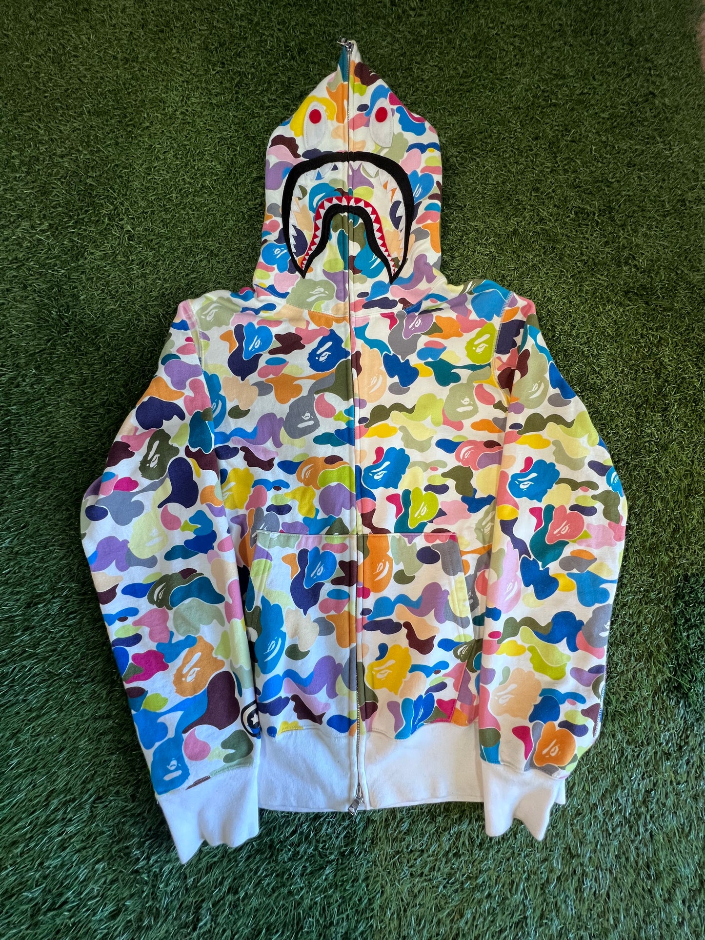 BAPE White Multi Camo Shark Full Zip Hoodie