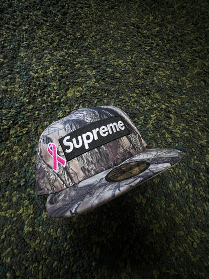 Supreme x New Era “Pink Ribbon Camo Box Logo” Fitted Hat 7 1/2