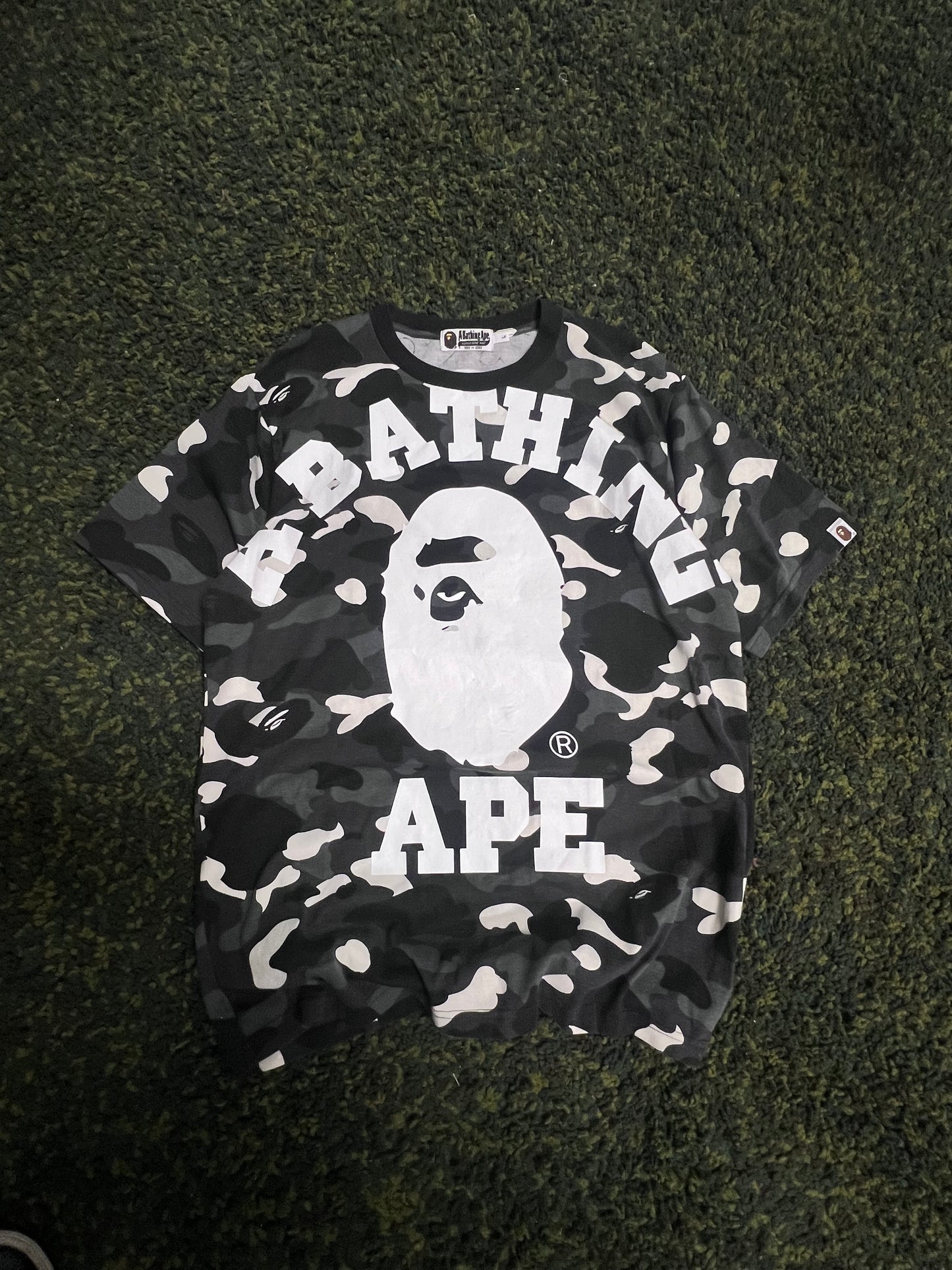 BAPE 1st Camo College Tee “Black/Grey” – Size Large