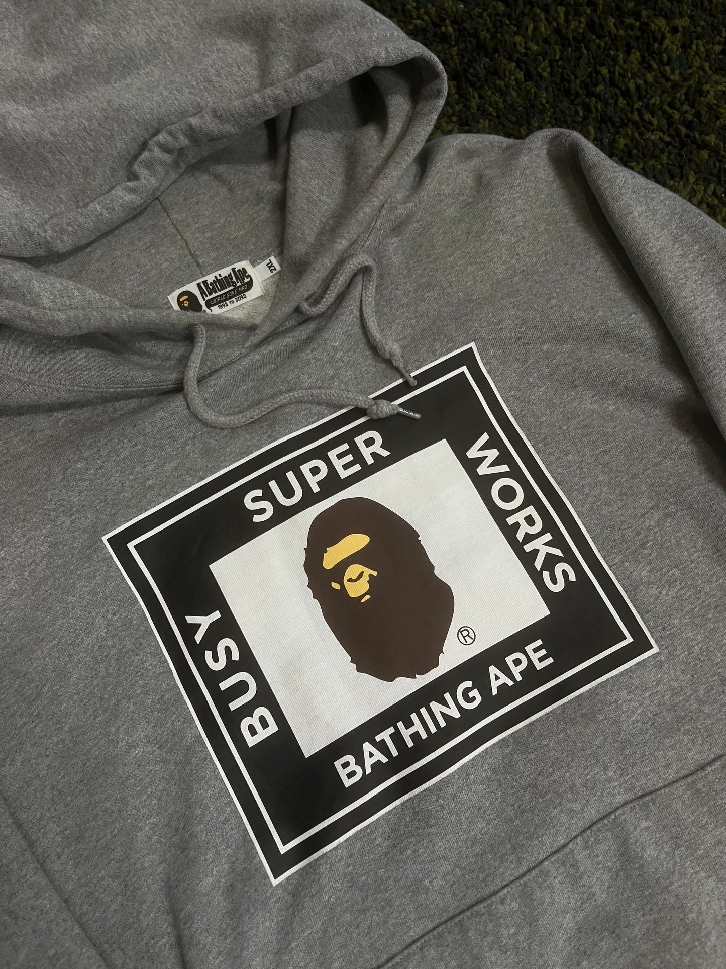 Bape Grey Super Busy Works Pullover Hoodie Size 2XL