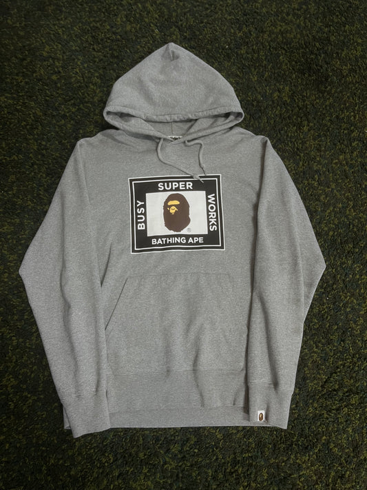 Bape Grey Super Busy Works Pullover Hoodie Size 2XL